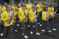 Kiev, Ukraine - May 19, 2018: Brass band marching at a music festival Royalty Free Stock Photo