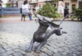 Kiev, Ukraine, May, 2016: Bronze dachshund on the main street of artificial trade city `Manufactura` in Ukraine