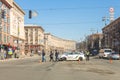 Kiev,Ukraine - May 06, 2017:Central street of ukrainian capital Kyiv Khreschatyk closed for traffic by police car and