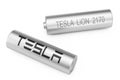 KIEV, UKRAINE - May, 17: Cylindrical Lithium-Ion Battery with Tesla Logo for Tesla Cars Cells Pack Accumulator. 3d Rendering