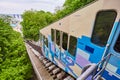 Kiev, Ukraine - May 06 - 2020 - Kiev funicular moves by rail near Andreevsky descent