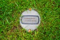 Kiev, Ukraine - May 27, 2023: Gardena pop-up sprinkler built into the lawn, close-up top view. Customizable grass watering in