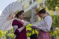 Kiev, Ukraine - May 12, 2018: Girls in vintage dresses