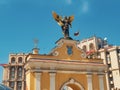 Gold plated bronze statue of Archangel Michael on top of a building in Independence Square Kiev Royalty Free Stock Photo