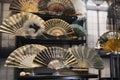 Kiev, Ukraine - May 18, 2019: Luxurious retro hand fans at the Museum of Costume and Style at the Museum