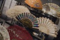 Kiev, Ukraine - May 18, 2019: Luxurious retro hand fans at the Museum of Costume and Style