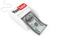 KIEV, UKRAINE - May, 17: Make Money with YouTube Concept. Money Maker YouTube Machine with Dollars Banknote. 3d Rendering