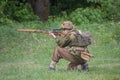 Kiev, Ukraine - May 09. 2019: Man in the form of a British soldier with a rifle