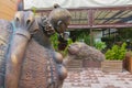 Kiev, Ukraine - May 19, 2016: Man with a sword holding the lady in her arms