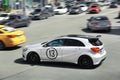 Kiev, Ukraine - May 22, 2021: Mercedes-Benz A45 AMG in motion. Mercedes sports car in the city Royalty Free Stock Photo