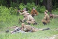 Kiev, Ukraine - on May 09, 2018: People in uniform of fighters of the Red Army of World War II conduct a battle Royalty Free Stock Photo