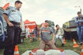 The police are training first aid for people on a dummy in the city center, a first aid action in Kiev