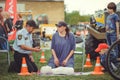 The police are training first aid for people on a dummy in the city center, a first aid action in Kiev