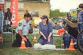 The police are training first aid for people on a dummy in the city center, a first aid action in Kiev