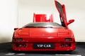 Kiev, Ukraine - May 22, 2021: Red luxury supercar Lamborghini Diablo Koenig with open door. Exclusive red supercar