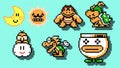 Set of Boss Enemies characters from Super Mario Bros 3 classic video game, pixel design vector illustration