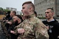 KIEV, UKRAINE - May 7, 2015: Ukrainian recruits volunteer battalion Azov