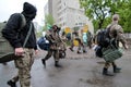 KIEV, UKRAINE - May 7, 2015: Ukrainian recruits volunteer battalion Azov