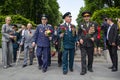 Kiev, Ukraine - on May 09, 2016: Veterans of World War II lay flowers in the park of eternal glory in an anniversary