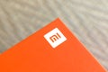 KIEV, UKRAINE - MAY 28, 2018: Xiaomi Redmi 5 Plus black new smartphone with orange box close up developed by Xiaomi Inc. Xiaomi i Royalty Free Stock Photo