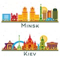 Kiev Ukraine and Minsk Belarus City Skyline Set