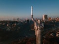 Kiev Ukraine the most popular tourist places to visit The Motherland Monument. Aerial drone photo of huge steel statue Royalty Free Stock Photo
