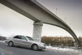 Kiev, Ukraine - November 22, 2018: Mercedes-Benz S-Class on the background of a large bridge