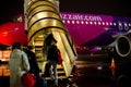 Kiev, Ukraine - November 18, 2017:People get on the plane of the company Wizz Air