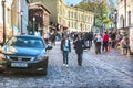 Andriyivskyy Descent literally: Andrew`s Descent historic city street with colored European houses, Kiev, Ukraine.