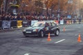 Automobile slalom and drift competitions in the city center, car on the road with cones Royalty Free Stock Photo