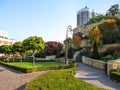 Beautiful well-kept Heydar Aliyev Park in Kiev on an autumn sunny day