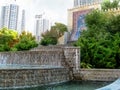 Cascade waterfall fountain, decorated with a copy of Sheikh Safi carpet in Heydar Aliyev Park in Kiev