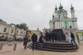 Kiev, Ukraine - 01 October, 2017: Tourists near the restored St. Andrew`s Church