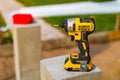 Kiev, Ukraine - October 16, 2021: Dewalt cordless screwdriver close up at construction site