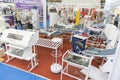 Kiev, Ukraine. October 5 2018. Exhibition of gynecological equipment. Genicologic chairs. People at the gynecology exhibition Royalty Free Stock Photo