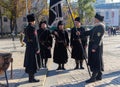 Kiev, Ukraine - October 14, 2018: Men in the uniform of soldiers of the Ukrainian People`s Republic