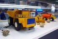 Kiev, Ukraine - October 14, 2016: Models of Belaz dump trucks production at the exhibition stand