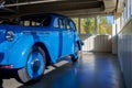 Kiev, Ukraine - October 15, 2021:Moskvich 401 light blue cabriolet. Retro car 1950 release