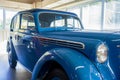 Kiev, Ukraine - October 15, 2021:Moskvich 401 light blue cabriolet. Retro car 1950 release