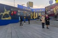 Kiev, Ukraine - October 14, 2018: Peoples consider historical materials on the Maidan Nezalezhnosti in anniversary