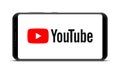 Kiev, Ukraine - October 09, 2021: Popular video service YouTube developed by Google on phone screen. Editorial