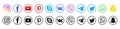 Kiev, Ukraine - October 24, 2020: Set popular social media button icons. Facebook, instagram, twitter, youtube, whatsap, telegram