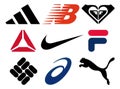 Set of popular sportswear manufactures logos