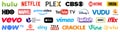 Kiev, Ukraine - October 03, 2020: Set popular TV streaming services icons, biggest world broadcasting logo company: Hulu, Netflix Royalty Free Stock Photo