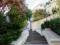 Staircase leading to fountain-waterfall in Heydar Aliyev Park Kiev