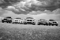 Kiev, Ukraine; October 17, 2016; Super combo supercars. BMW M5 F10, BMW X6 M & BMW M3 E92. Black and white photo Royalty Free Stock Photo