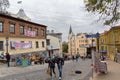 Kiev, Ukraine - October 01, 2017: Tourists on the street Andreevsky descent