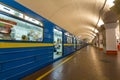 Kiev, Ukraine - October 15, 2017: Underground (subway) metro train standing at a station before departure Royalty Free Stock Photo