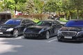 Kiev - Ukraine - September 9, 2017: Beautiful black Ferrari 612 Scaglietti in the parking lot Royalty Free Stock Photo