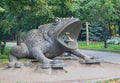 Kiev, Ukraine - September 03, 2015: Bronze statue of a Giant toad in Kreschatyj Park